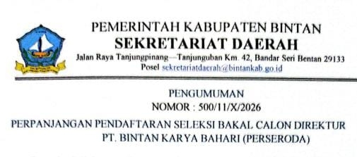 Seleksi Direktur PT Bintan Karya Bahari Kembali Diperpanjang
